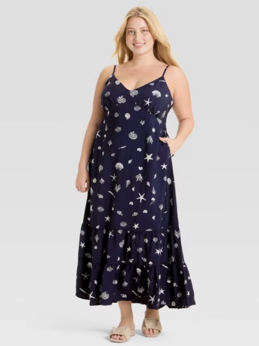 A New Day Women's Sz: 3X 
Navy/White A-line Sundress
Seashell Print Dress